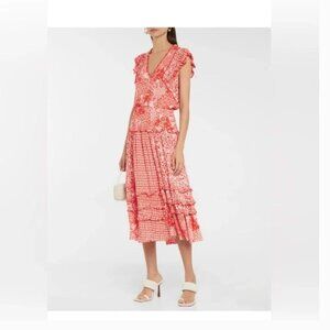 Poupette St Barths Paulina Floral Printed Midi Dress Size Large EUC